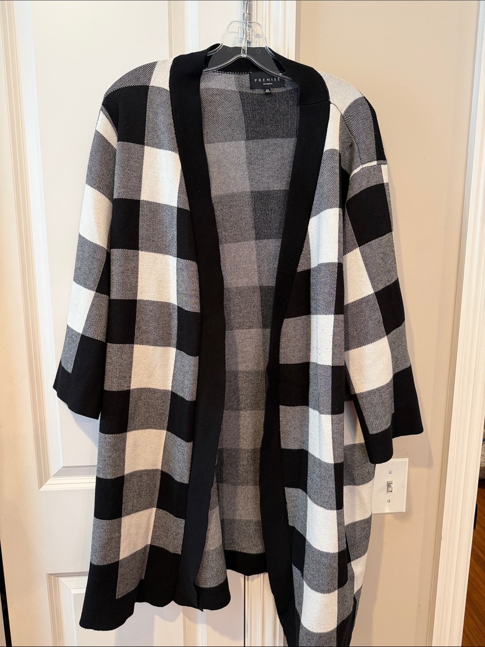 Premise Black & White Buffalo Plaid Open Cardigan